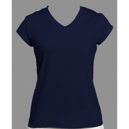 Women"s Navy Blue Cap Sleeve Performance Shirt - Plain Chest No Logo