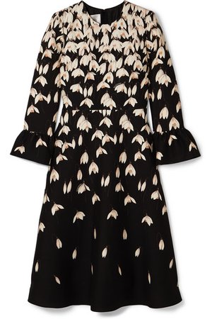 Valentino | Floral-print wool and silk-blend midi dress | NET-A-PORTER.COM