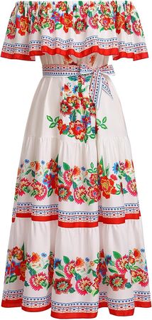 ODASDO Mexican Dresses for Women Traditional Fiesta Off Shoulder Collect Waist Maxi Dress Summer Casual Party Beach Dress, White, 3X-Large : Amazon.com.au: Clothing, Shoes & Accessories