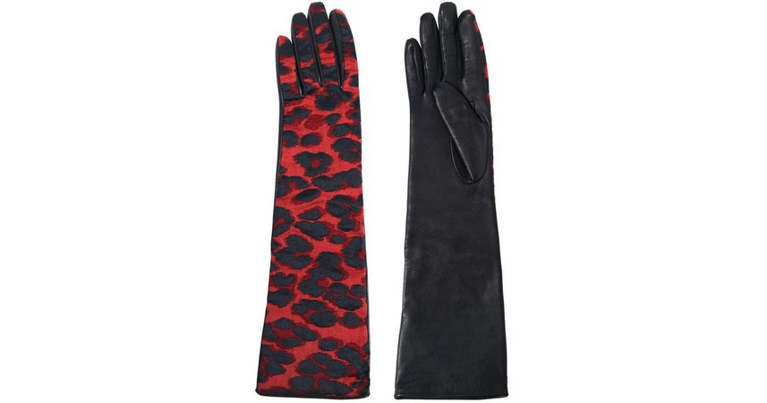 Lanvin Red Shiny Leopard Jacquard Gloves