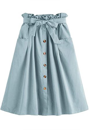 SweatyRocks Women's Vintage Button Front Belted Elastic Waist Midi Skirt with Pocket Navy M at Amazon Women’s Clothing store