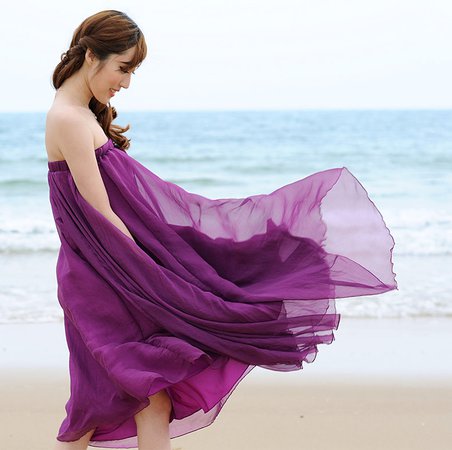Purple Long Chiffon Skirt Maxi Skirt Ladies Silk Chiffon Dress Plus Sizes Sundress Beach Skirt Overs on Luulla
