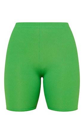 Bright Green Rib High Waist Bike Shorts | PrettyLittleThing USA
