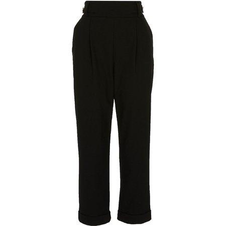 Black button waist pleated peg trousers | River Island