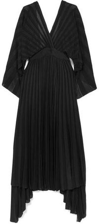 Asymmetric Open-back Pleated Stretch-knit Dress - Black