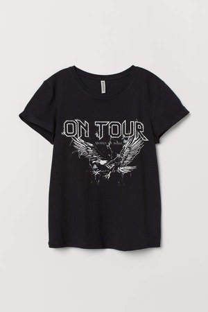 T-shirt with Printed Design - Black