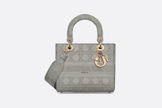 Medium Gray Stone Lady D-Lite Embroidered Cannage Bag - Bags - Women's Fashion | DIOR