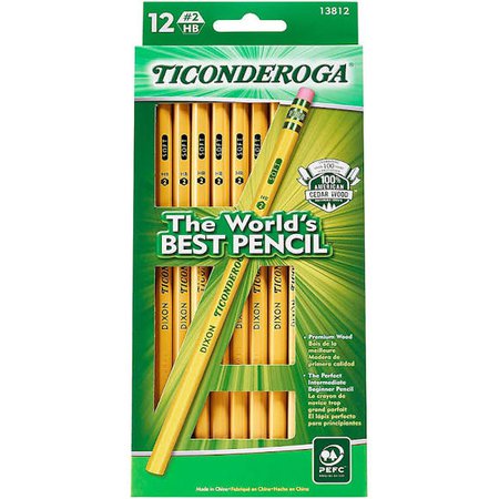 Dixon Ticonderoga Wood-Cased Pencils, #2 HB Soft Lead, Yellow, Pack Of 12