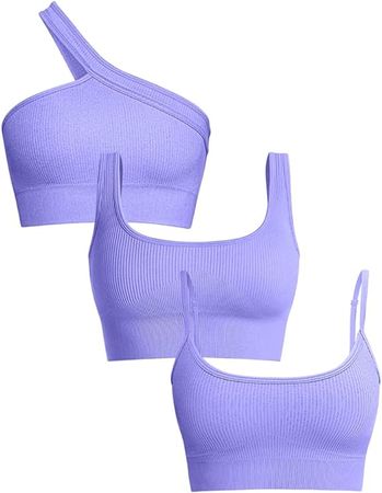 OQQ Women's 3 Piece Medium Support Tank Top Ribbed Exercise Seamless Scoop Neck Sports Bra One Shoulder Tops Crop Tops at Amazon Women’s Clothing store