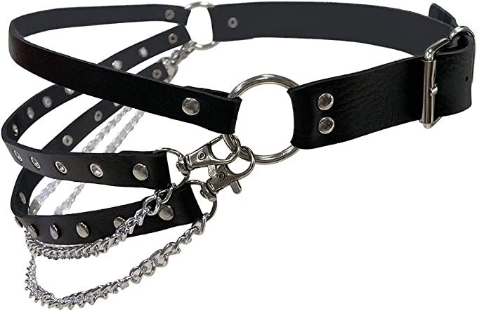 Eigso Vintage Leather Punk Belts for Women and Men Chains Goth Rock Steampunk Style Garters PU Adjustable Black