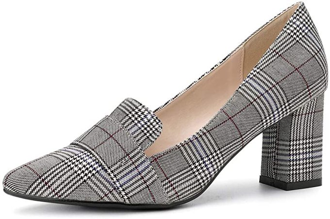 Amazon.com | Allegra K Women's Pointed Toe Block High Heel Plaid Pumps Shoes | Pumps