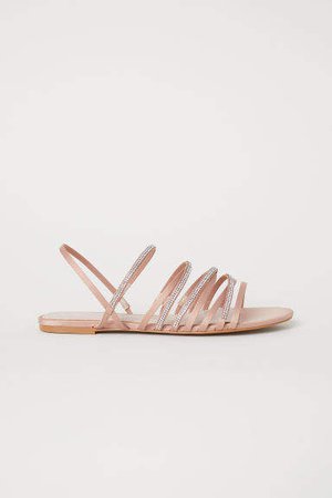 Sandals with Rhinestones - Beige