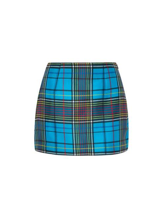neon blue checked mini skirt