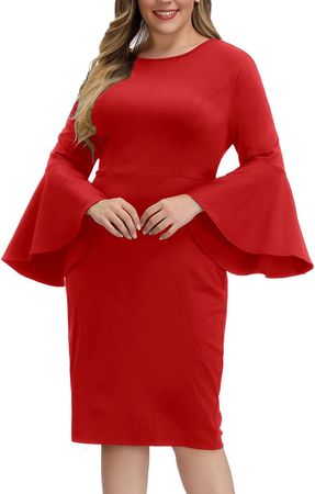 Hanna Nikole Long Sleeve Bodycon Dresses for Women Plus Size Bell Sleeve Cocktail Dress