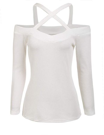 White Criss-Cross Cold-Shoulder Shirt