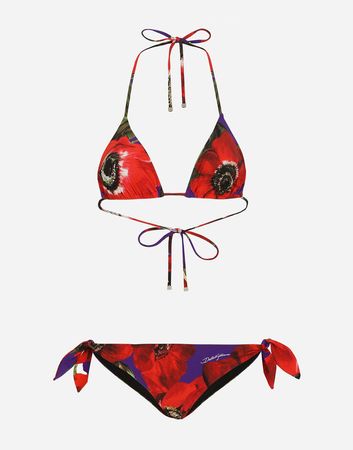 Triangle bikini with anemone print in Print for | Dolce&Gabbana® US