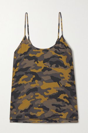 Camouflage-print Silk Camisole - Brown