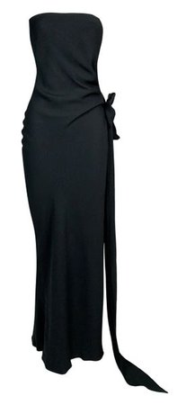 S/S 1998 Christian Dior John Galliano Strapless Black High Slit Bow Gown Dress
