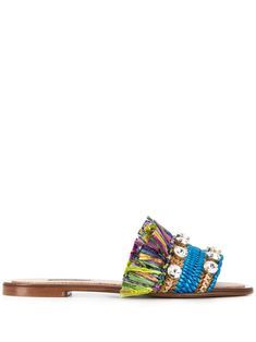 Dolce & Gabbana crystal-embellished fringed slide sandals