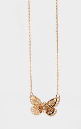 Gold Butterfly Necklace | Accessories | PrettyLittleThing USA