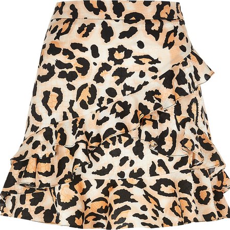 Brown leopard print frill mini skirt | River Island
