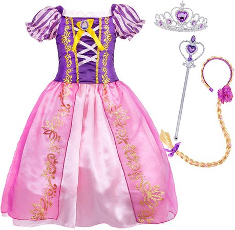 Amazon.com: HenzWorld Dresses for Girls Rapunzel Costumes Dress Princess Birthday Party Cosplay Wig Headband Accessories Tiara Wand Outfits 4-5 Years: Clothing
