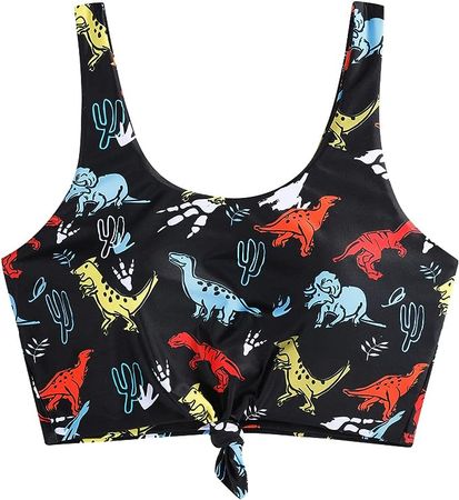 Amazon.com: ZAFUL Women's Front Knot Bikini Tops Crop Tankini Top Scoop Neck Padded Bathing Suit Tops(0-Multi-Dinosaur,XL) : Clothing, Shoes & Jewelry
