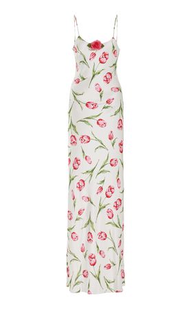 Floral-Appliquéd Printed Silk Maxi Dress By Rodarte | Moda Operandi