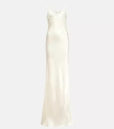 Bridal Lace Trimmed Satin Maxi Dress in White - Victoria Beckham | Mytheresa