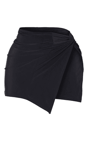 Shape Black Slinky Wrap Detail Split Bodycon Skirt