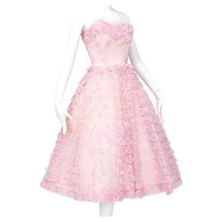 Pink-Lavender New Look Strapless Tiered Lace Ballerina Party Dress – S-M, 1950s For Sale at 1stDibs