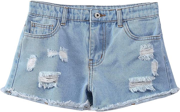 Floerns Girls Ripped Raw Hem Jeans High Waisted Wide Leg Denim Shorts Light Blue 10 Years