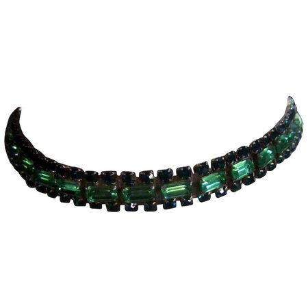 Vintage Green and Darker Green Baguette Rhinestone Choker Necklace : The Lazy Dog Antique Store | Ruby Lane