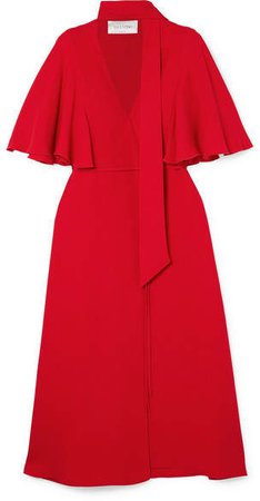 Silk Crepe De Chine Wrap Midi Dress - Red