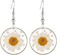 Amazon.com: FM FM42 Multi-Colored Pressed White Daisy & White Queen Anne's Lace Flowers 1.14" Round Circle Drop Dangle Hook Earrings FE2044: Clothing
