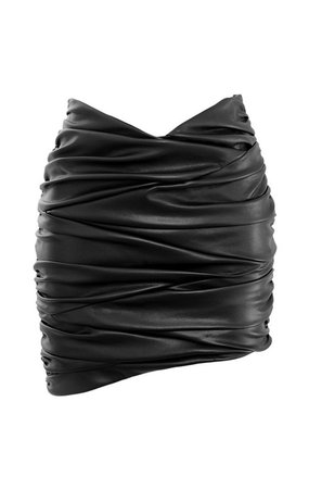 Clothing : Skirts : 'Rosmina' Ruched Black Vegan Leather Mini Skirt