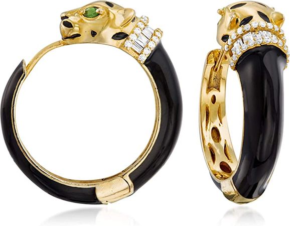 Amazon.com: Ross-Simons 0.88 ct. t.w. White Zircon and .10 ct. t.w. Green Chrome Diopside Panther Hoop Earrings in 18kt Gold Over Sterling With Black Enamel: Clothing, Shoes & Jewelry