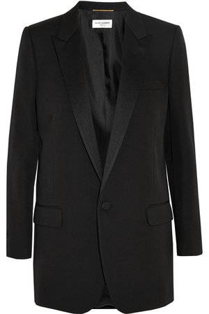 Black Satin-trimmed wool blazer | SAINT LAURENT | NET-A-PORTER