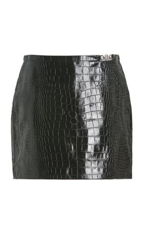 Croc-Effect Leather Mini Skirt By Versace | Moda Operandi