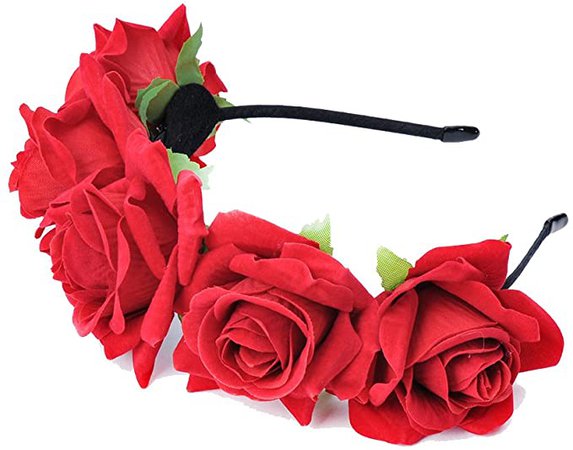 AmazonSmile: Ever Fairy Women Single Rose Flower Wreath Hoop Jewelry Hair Band Type Bridal Wreath Holder Hoop (Deep Red): Clothing