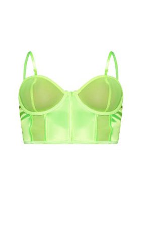 Lime Satin And Mesh Panel Underwired Longline Bra | PrettyLittleThing