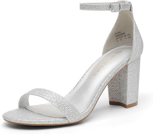 Amazon.com | DREAM PAIRS Womens Chunk Low Heel Pump Sandal Silver Glitter - 8 | Heeled Sandals