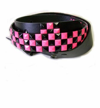 Hot Pink/Black Checkerboard Studded Belt - Candy Apple Costumes