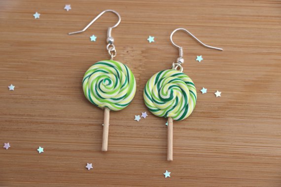 Green Lollipop Earrings Handmade Polymer Clay Kawaii | Etsy