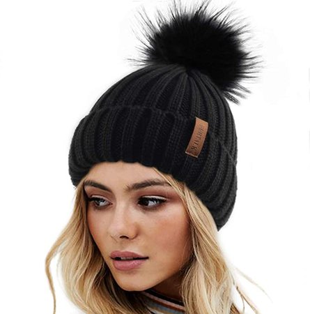FURTALK Womens Winter Knitted Beanie Hat with Faux Fur Pom Warm Knit Skull Cap Beanie for Women at Amazon Women’s Clothing store