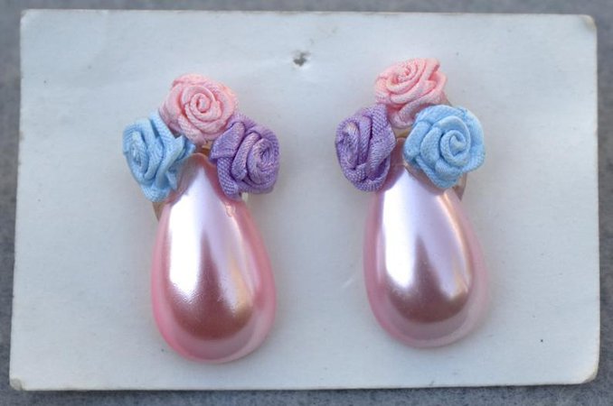 Easter Pink Teardrop with Tri Color Roses Earrings Vintage | Etsy