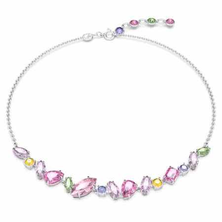 Gema necklace Mixed cuts, Multicolored, Rhodium plated - Crystal Swan