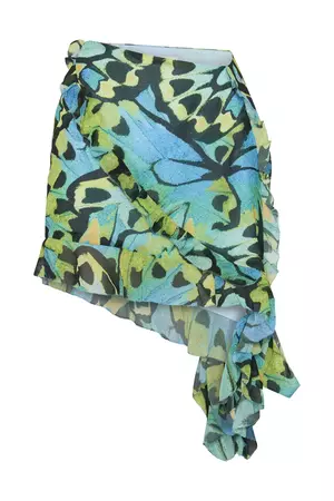 Janice Asymmetric Skirt With Ruffles - Butterfly Print - MESHKI U.S