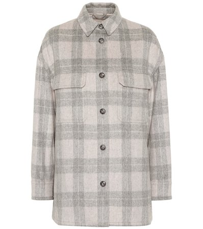 Plaid wool-blend shirt jacket