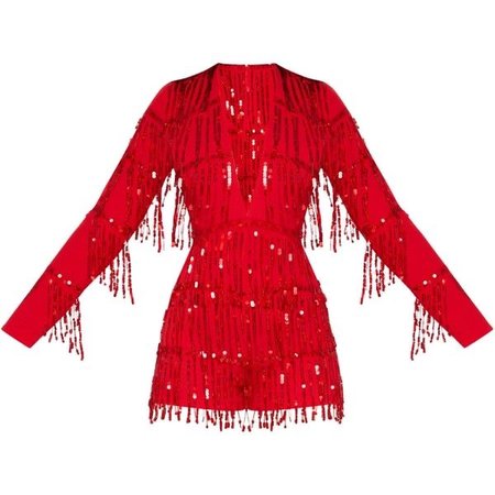 Red Tassel Sequin Long Sleeve Playsuit ($68)